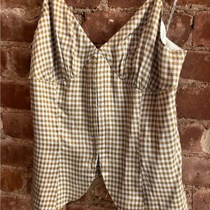 Reformation Brown and White Gingham Blouse